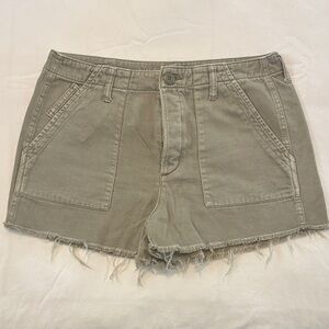 American Eagle Outfitters Women's Khaki Frayed Hem Cargo Shorts
